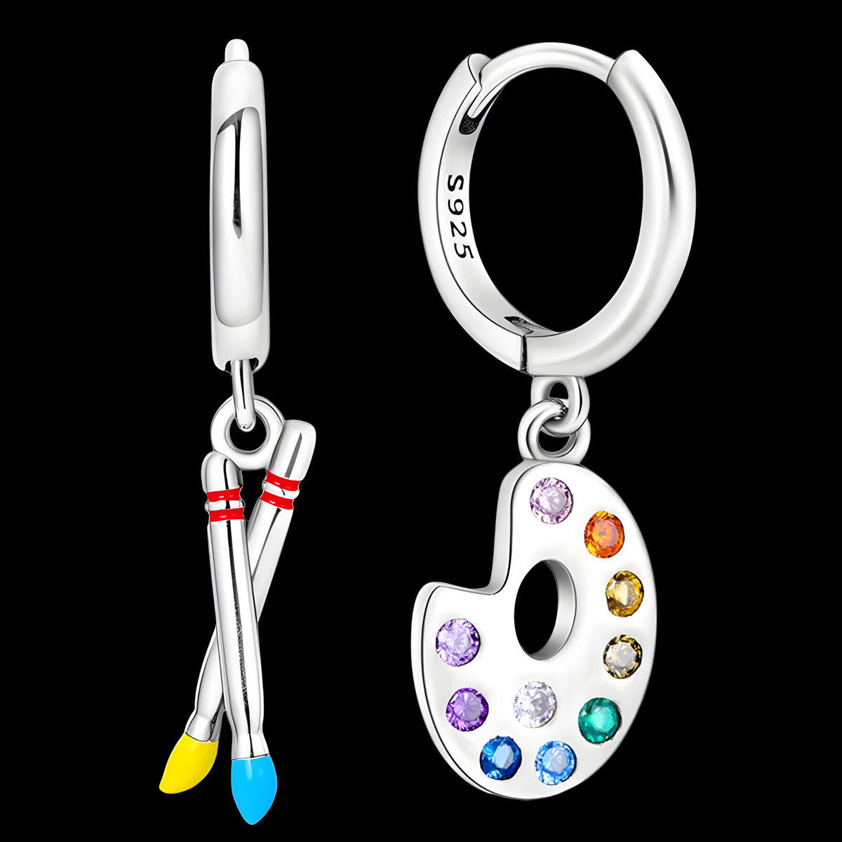 Artist Palette & Brush Drop Earrings Women Rhodium-Plated Alloy Multicolor 1465