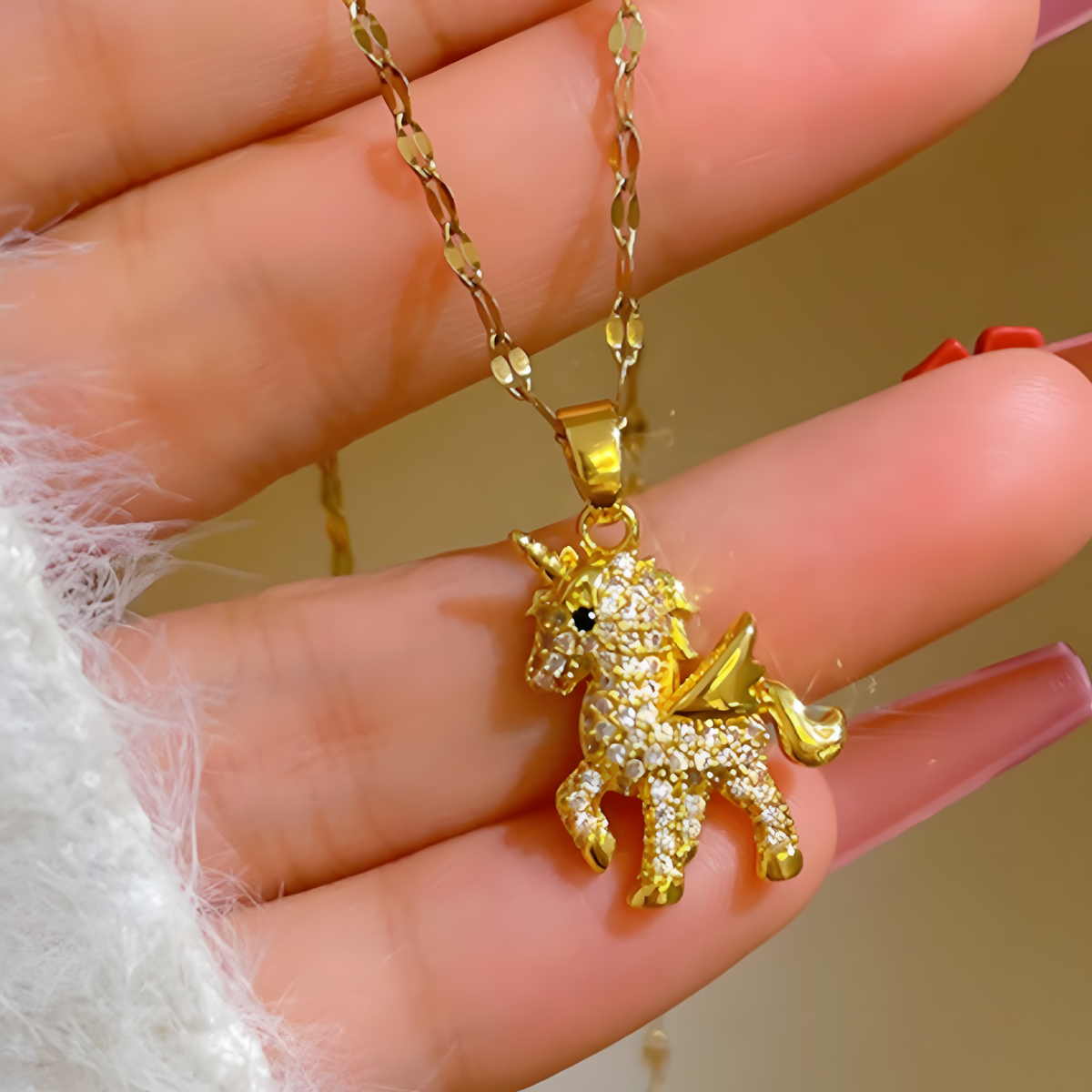 Cute Unicorn Pendant Necklace for Women – Copper Alloy Gold-Plated Animal 1150