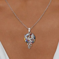 Dazzling Phoenix Bird Crystal Necklace - Silver Tone & Colorful Iridescent B81
