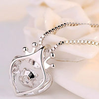 925 Sterling Silver Crown Heart Dancing Zircon Necklace – Elegant Box Chain 252