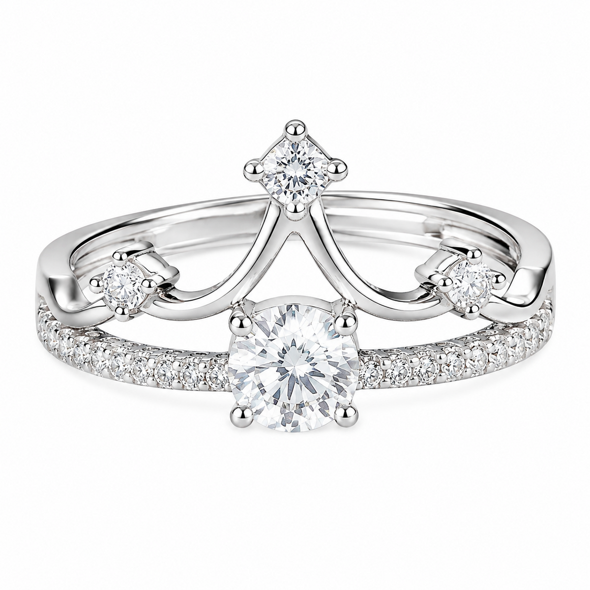 Women's Adjustable Crown Zircon Engagement Ring, Round Brilliant Promise 1637