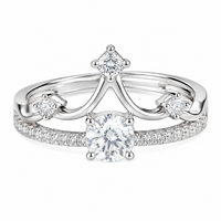 Women's Adjustable Crown Zircon Engagement Ring, Round Brilliant Promise 1637