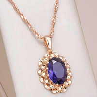Purple Natural Zircon Pendant Necklace for Women, Copper Alloy Rose Gold 1294