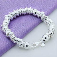 925 Sterling Silver Bell Bead Bracelet, Coiled Disc Strand Bracelet Lobster 1798