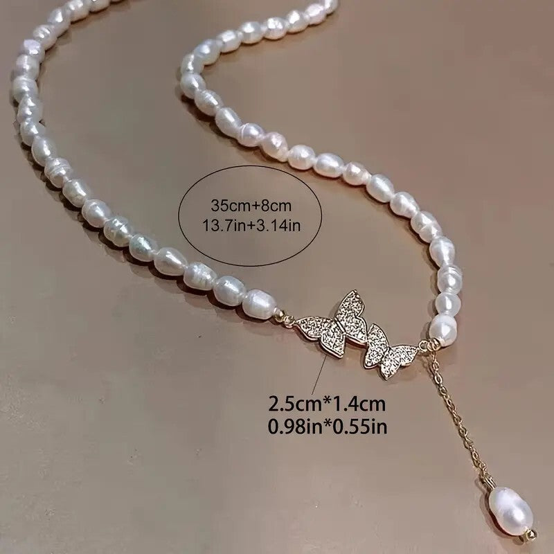 Butterfly Necklace Faux Pearls Beads Elegant Beaded Necklace Lovely Neck 84 UK