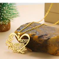Best Mom Heart Necklace for Women Stainless Steel Gold Colour Floral Cutout 1171