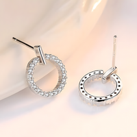 925 Sterling Silver Circle Hoop Earring Elegant Crystal Stud Hoops for Women 323
