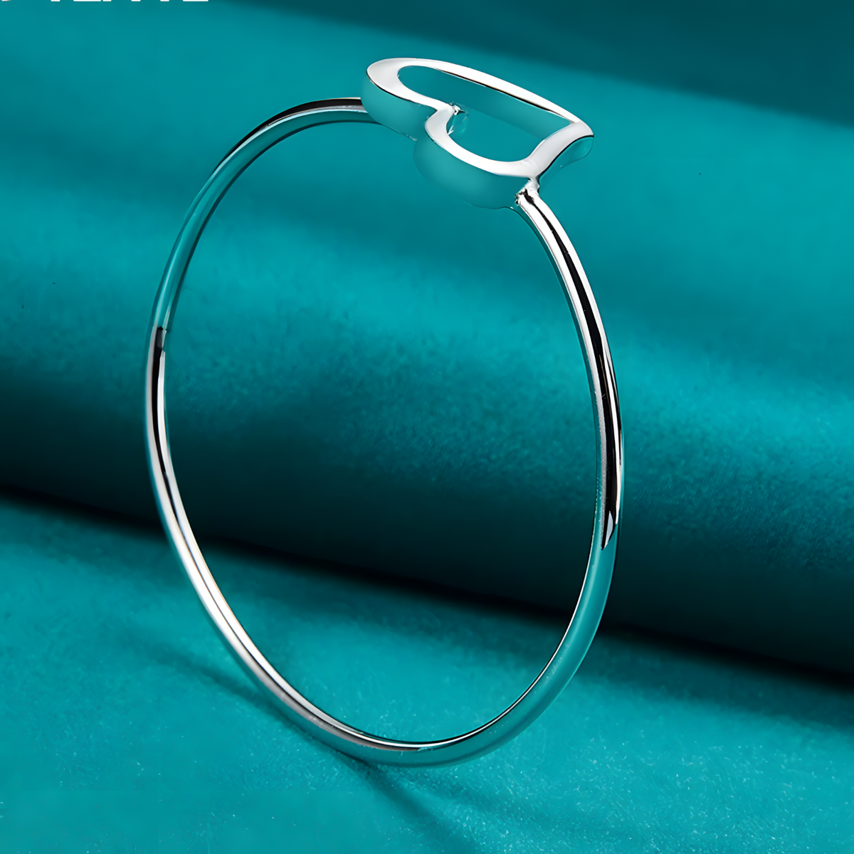 925 Sterling Silver Open Heart Bangle Bracelet for Women Delicate Round Wire 409