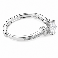 Adjustable Round Brilliant Zircon Engagement Ring, Silver Tone Solitaire 1608