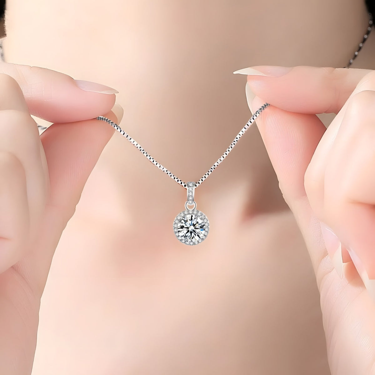 925 Sterling Silver Fine Round AAA Zircon Pendant Necklaces Women Jewelry 273