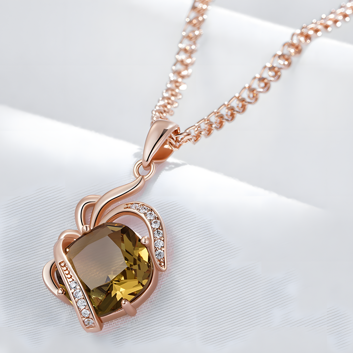 Vintage Geometric Pendant Necklace for Women – Copper Metal 585 Rose Gold 1272