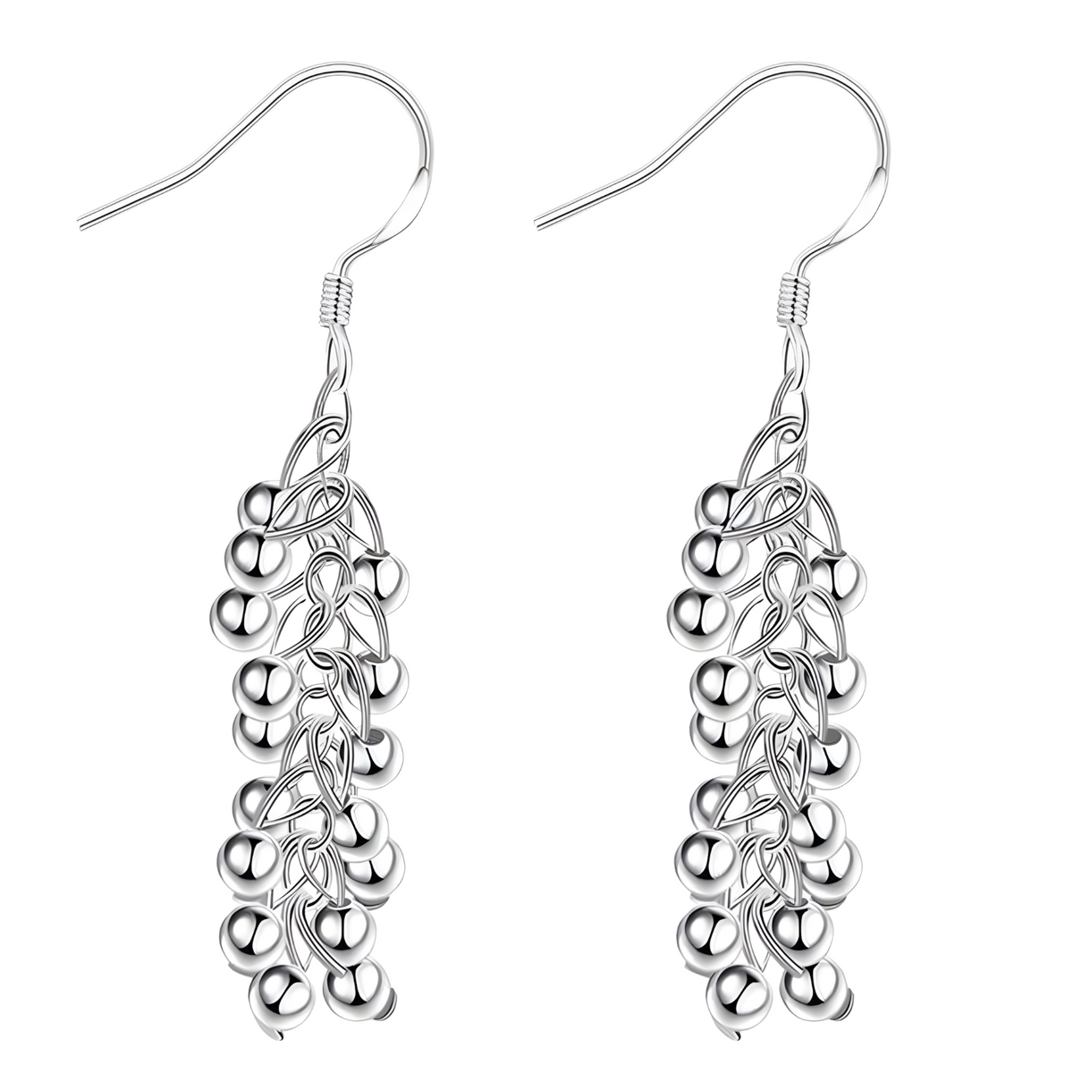 925 Silver-Plated Cluster Bead Drop Earrings for Women – Silver-Tone Copper 1194