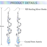 925 Sterling Silver Spiral Ribbon Teardrop Dangle Earrings Austrian Crystal B5