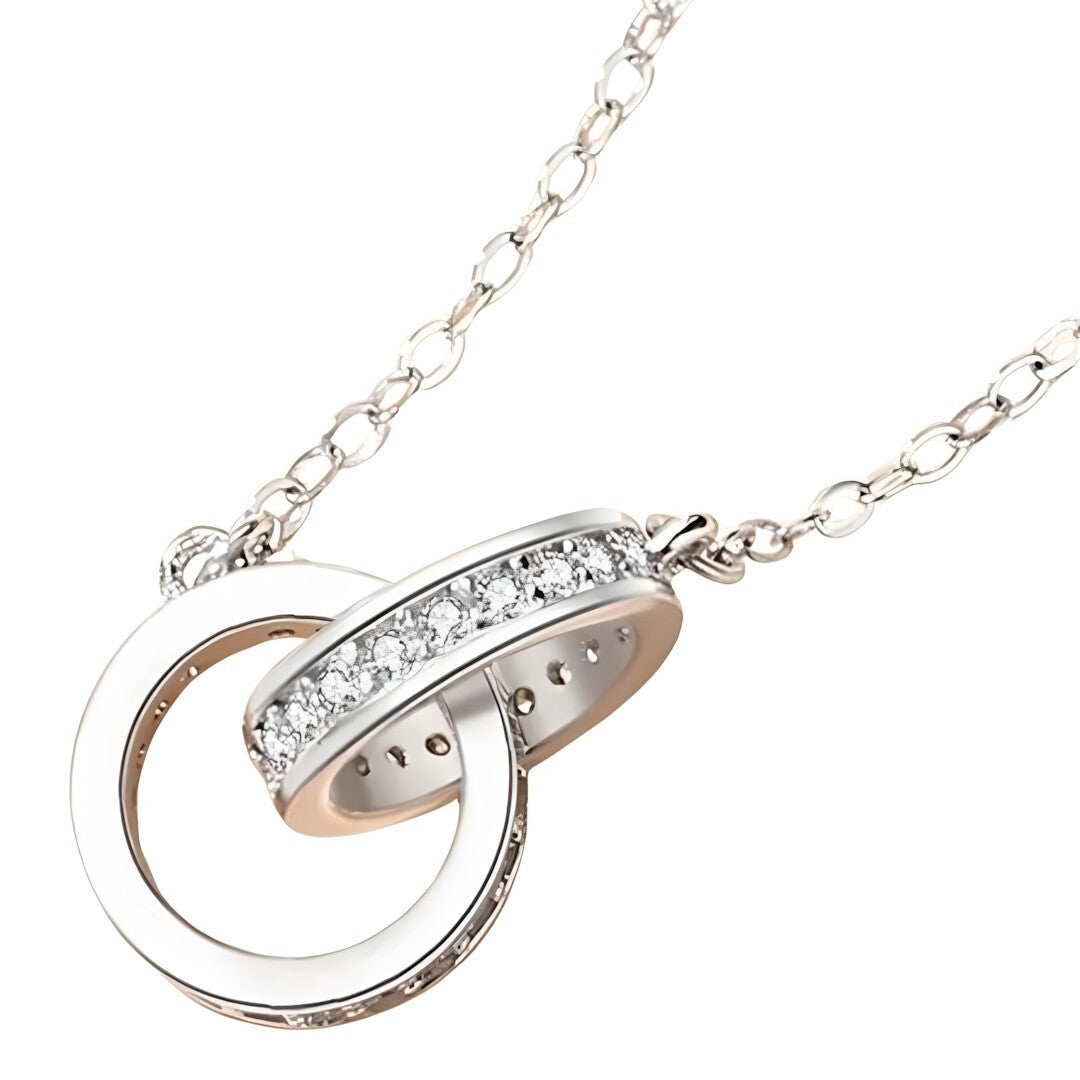 925 Sterling Silver Interlocking Rings Necklace Elegant Zircon Pendant Women 254