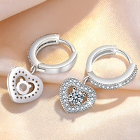 925 Sterling Silver Heart Drop Hoop Earrings Huggie Hoops Sparkling CZ Charm 336