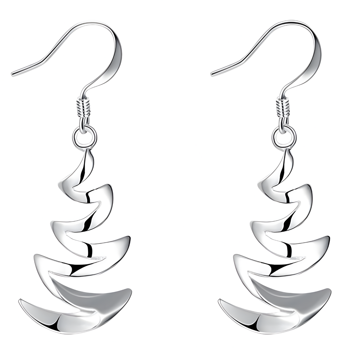 Silver Plated Crescent Wave Drop Earring Women–Elegant Spiral Dangle Design 1206