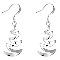 Silver Plated Crescent Wave Drop Earring Women–Elegant Spiral Dangle Design 1206