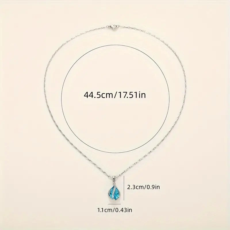 Unified Jewellery® Elegant Aquamarine Teardrop Pendant Necklace | 925 Silver 15