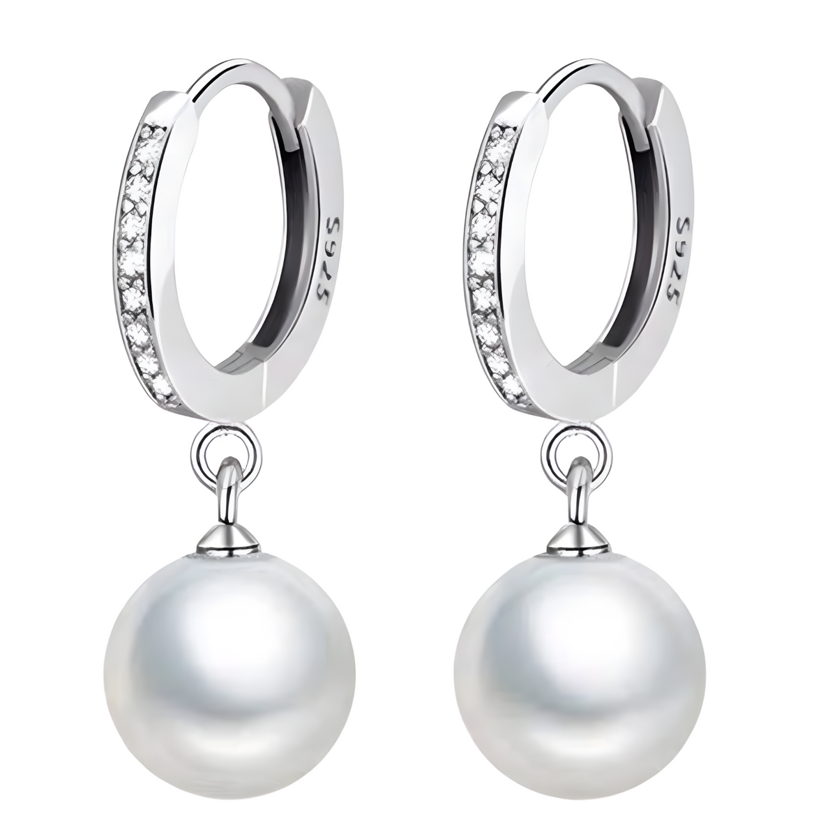 Simulated Pearl Drop Earrings for Women – 925 Silver-Plated Alloy Hoop Zirc 1015