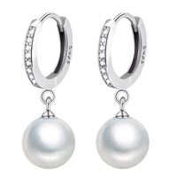 Simulated Pearl Drop Earrings for Women – 925 Silver-Plated Alloy Hoop Zirc 1015