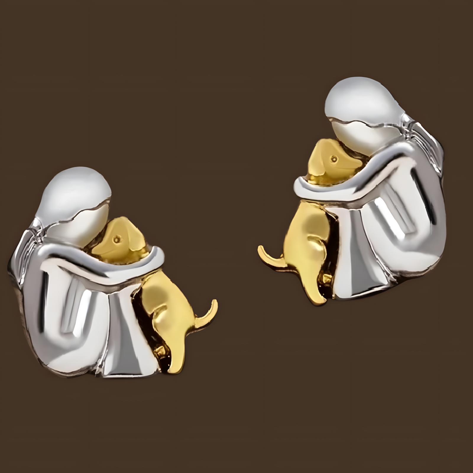 Silver Tone Hugging Dog Stud Earrings Earring Zinc Alloy Cute Animal Lover B27