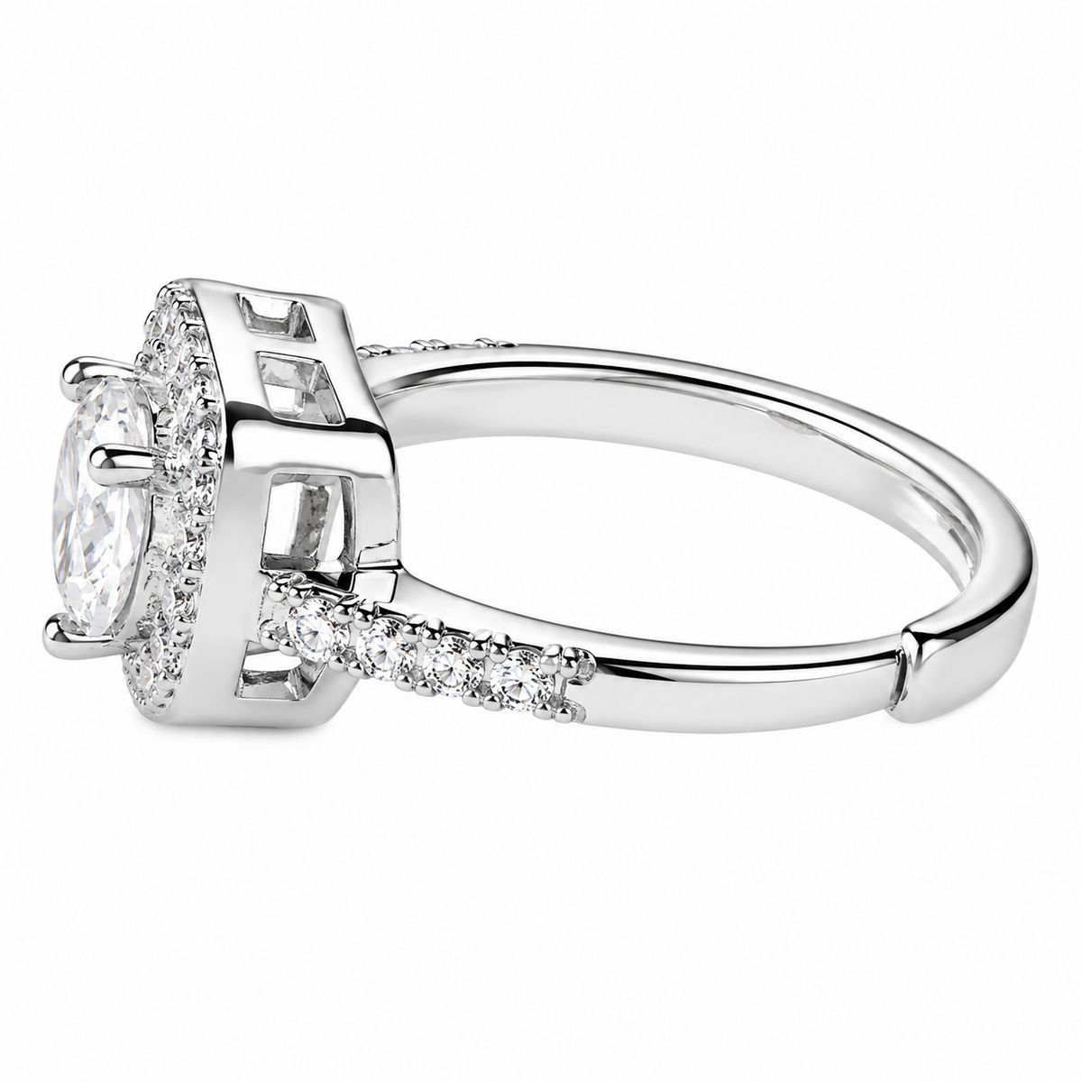 Women's Adjustable Heart Halo Zircon Engagement Ring, Round Brilliant Cut 1611