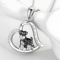 Silver Plated Schnauzer Dog Heart Pendant Necklace 45cm Chain Love Dog 1252