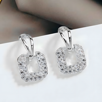 925 Sterling Silver Geometric Hoop Earrings Sparkling CZ Square Drop Hoops 316