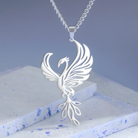Silver Phoenix Pendant Necklace for Women, Copper Alloy with Silver Plating 1193