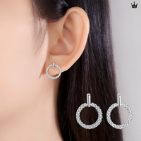 925 Sterling Silver Circle Hoop Earring Elegant Crystal Stud Hoops for Women 323