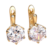 Women's Sparkling Gold Color Drop Earrings White Synthetic Zircon Round 647