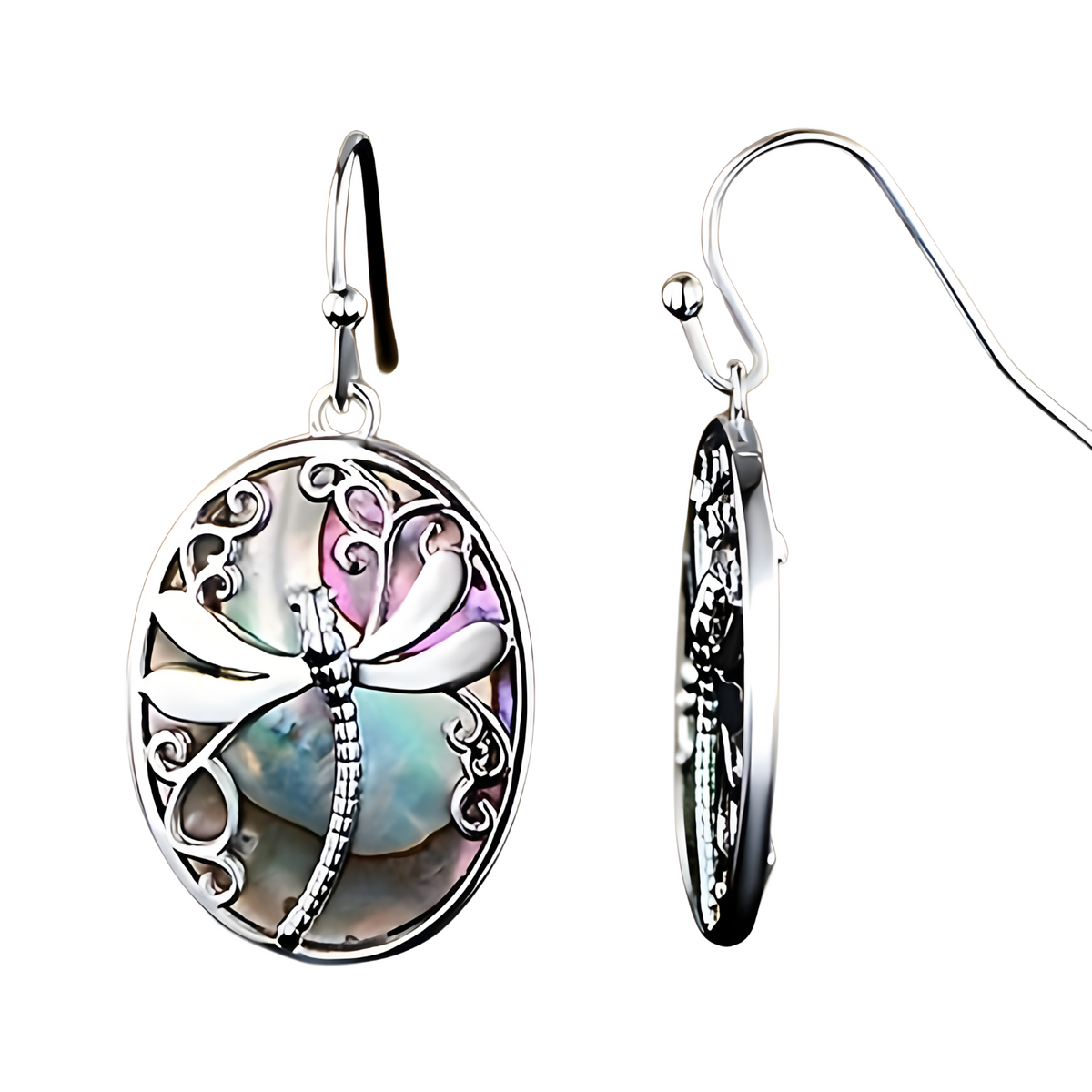 Creative Retro Geometric Oval Dragonfly Stainless Steel Dangle Earrings B82