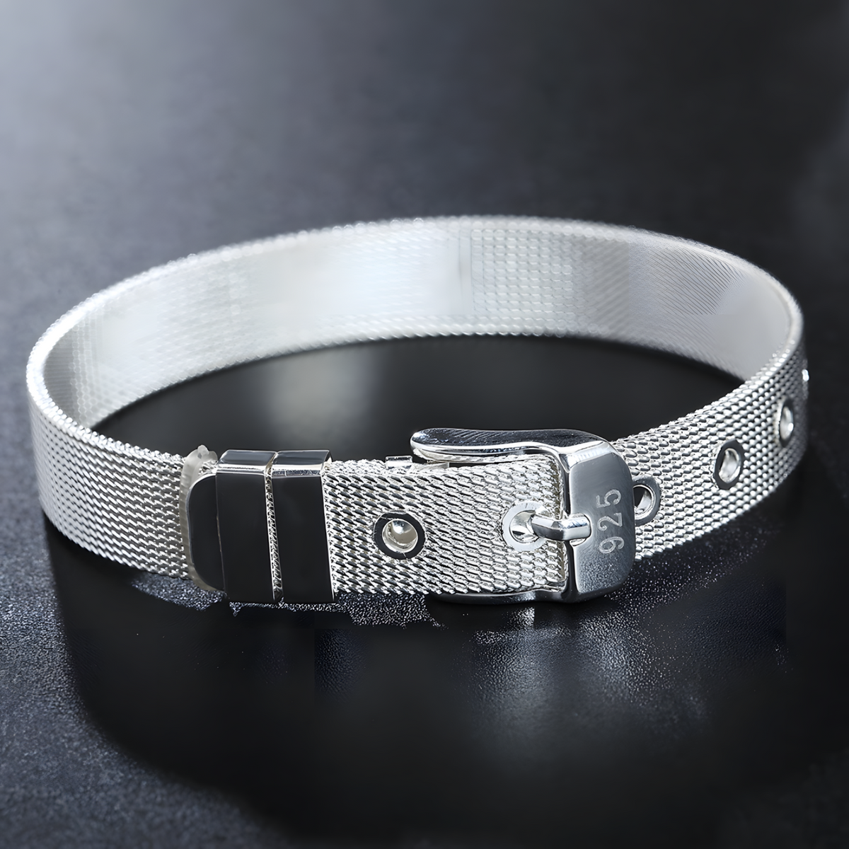 Adjustable Mesh Buckle Bracelet For Women Silver Tone Wide Strap Watchband 1751