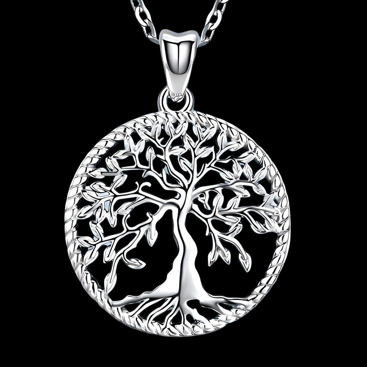 Women’s Tree of Life Pendant Necklace –Zinc Alloy Metal Round Cutout Design 1102