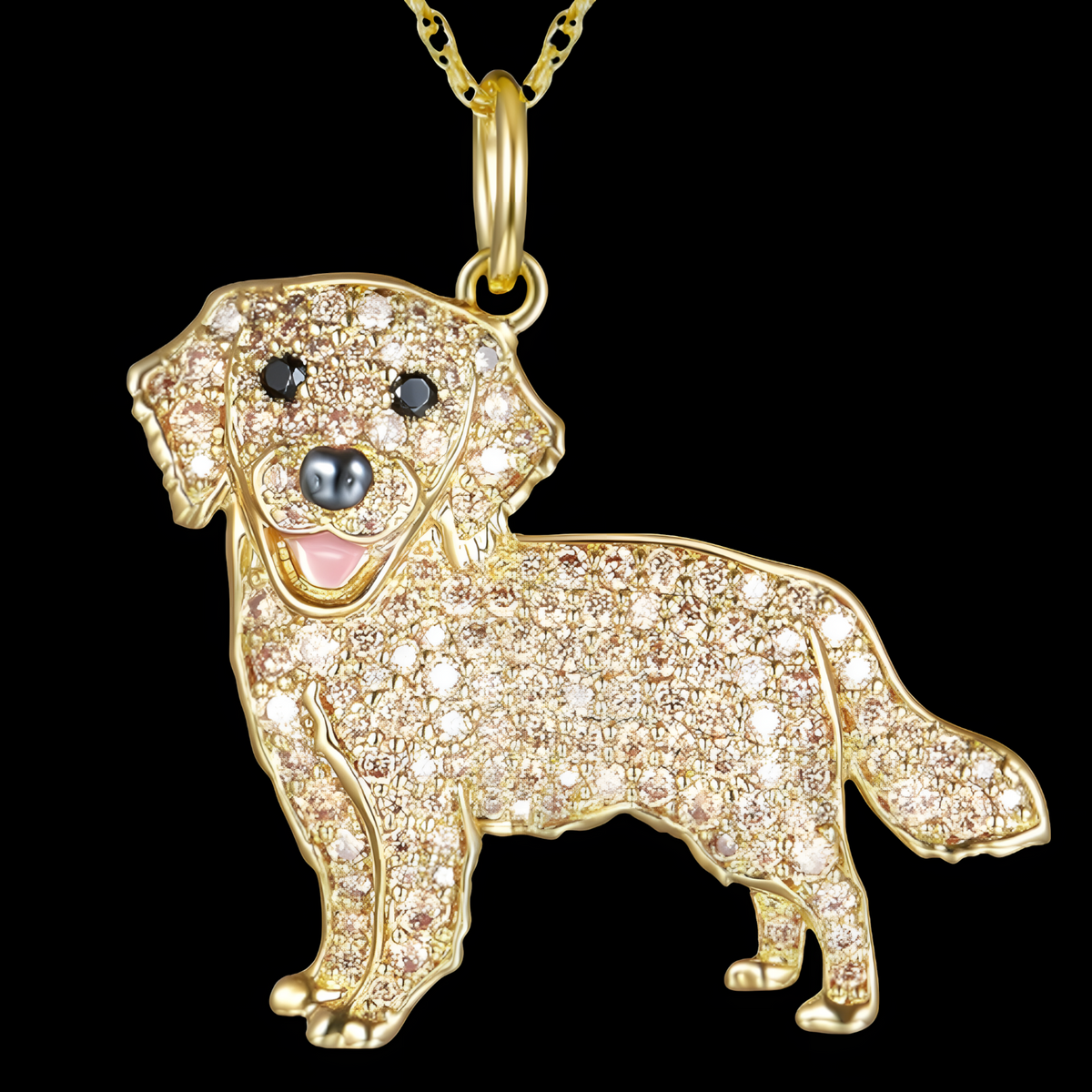 Golden Retriever Pendant Necklace Women - Pavé Cubic Zirconia Dog Pendant  B237