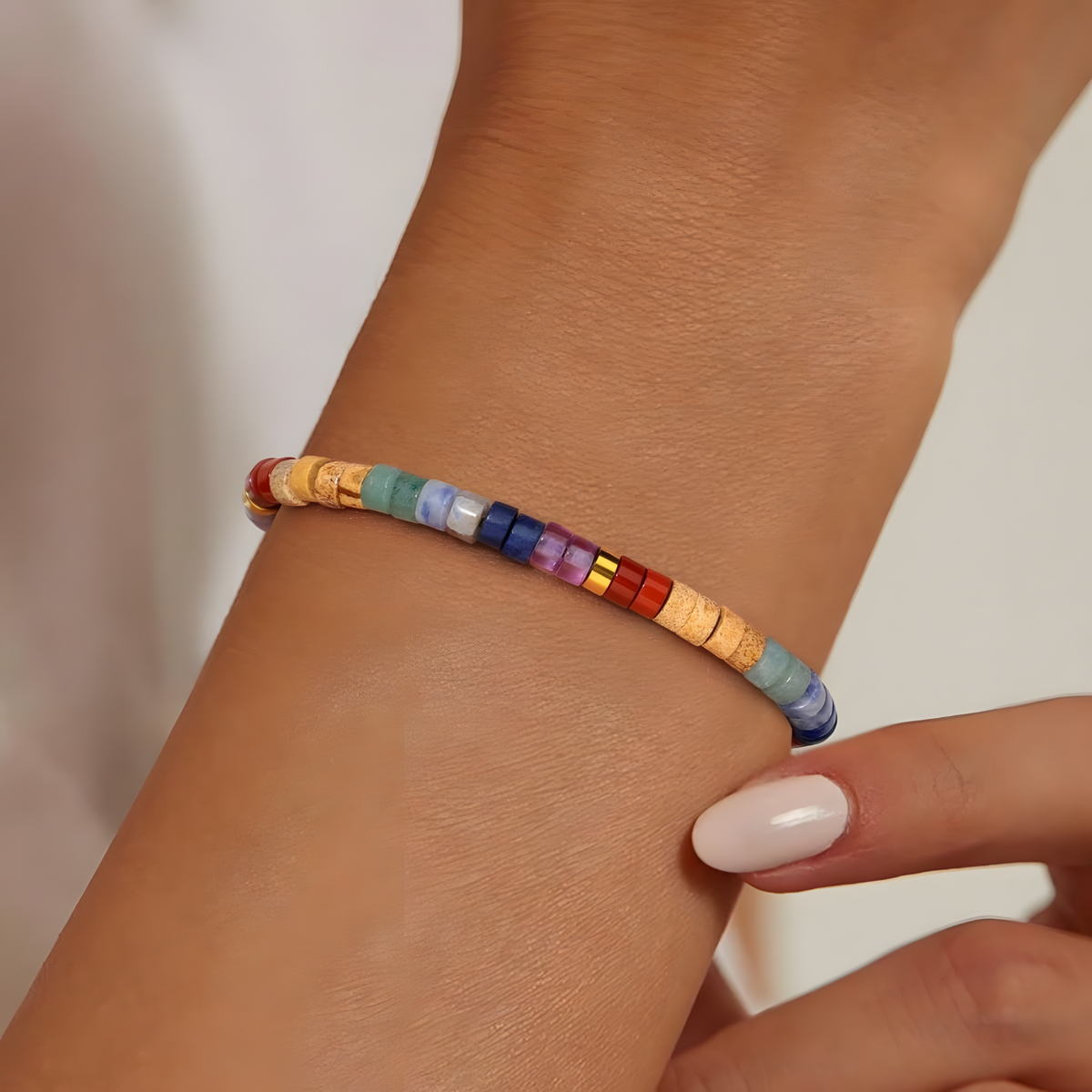 7 Chakra Beaded Adjustable Bracelet for Women Colourful Statement Wristwear 1732