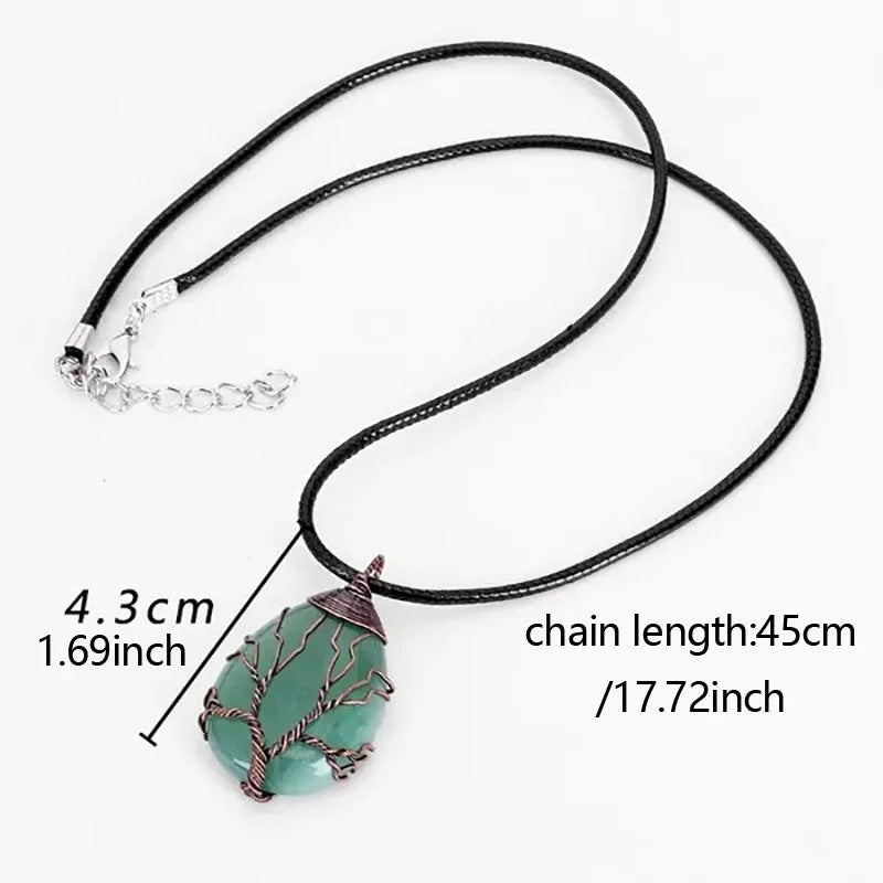 Green Tree Of Life Pendant Necklace Women Oval Gemstone Statement Healing 1346