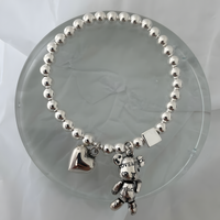 Beaded Charm Bracelet– Copper Alloy, Electroplated Silver, Elastic Stretch 864