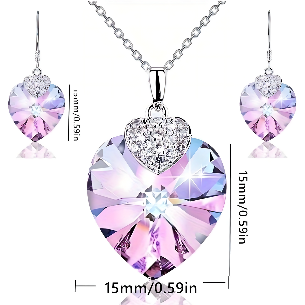 Heart Shape Crystal Necklace & Earrings Set for Women – Silver-Plated Copper 684