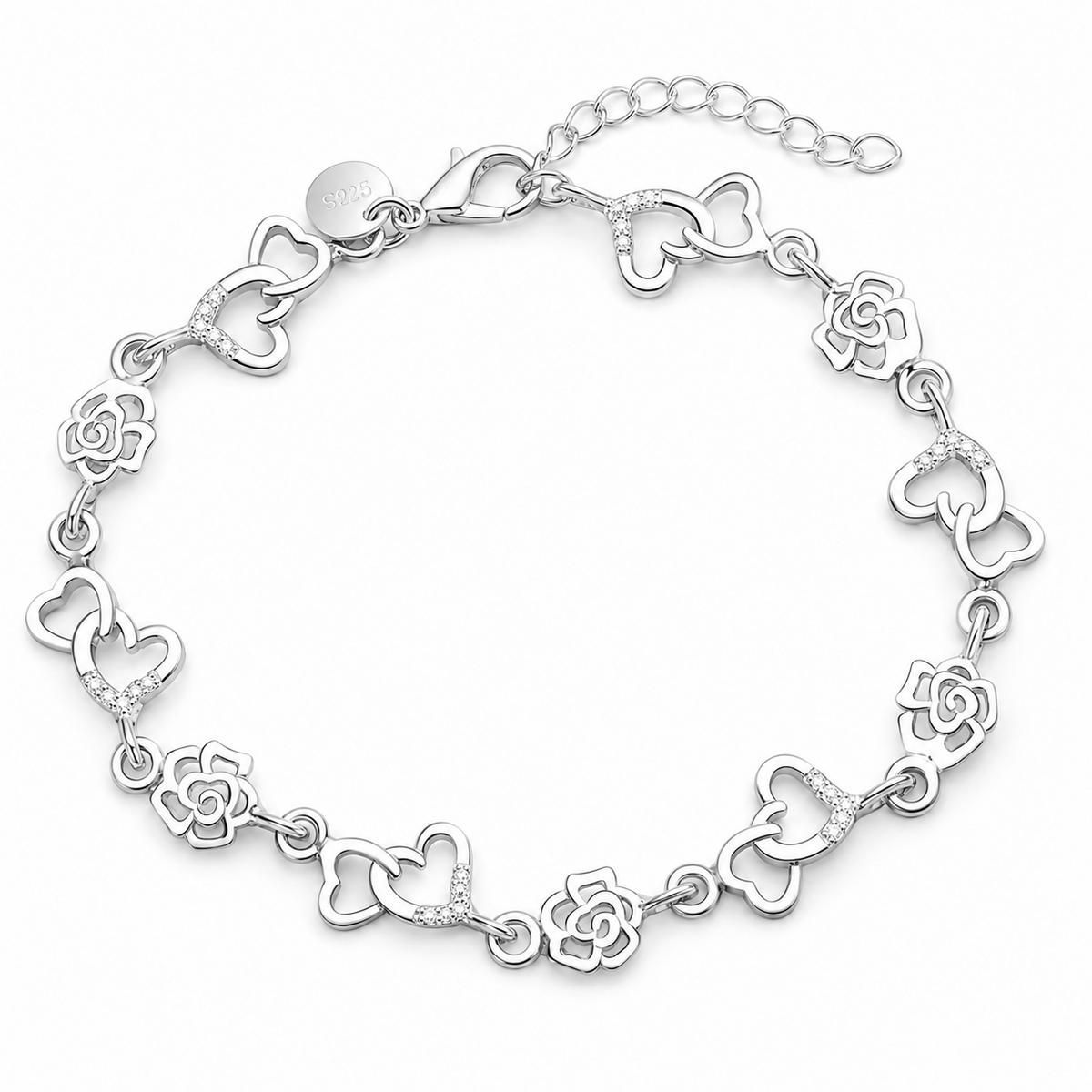 Unified Jewellery Rose Heart Bracelet 20cm Adjustable Clear Crystal Women's 1898
