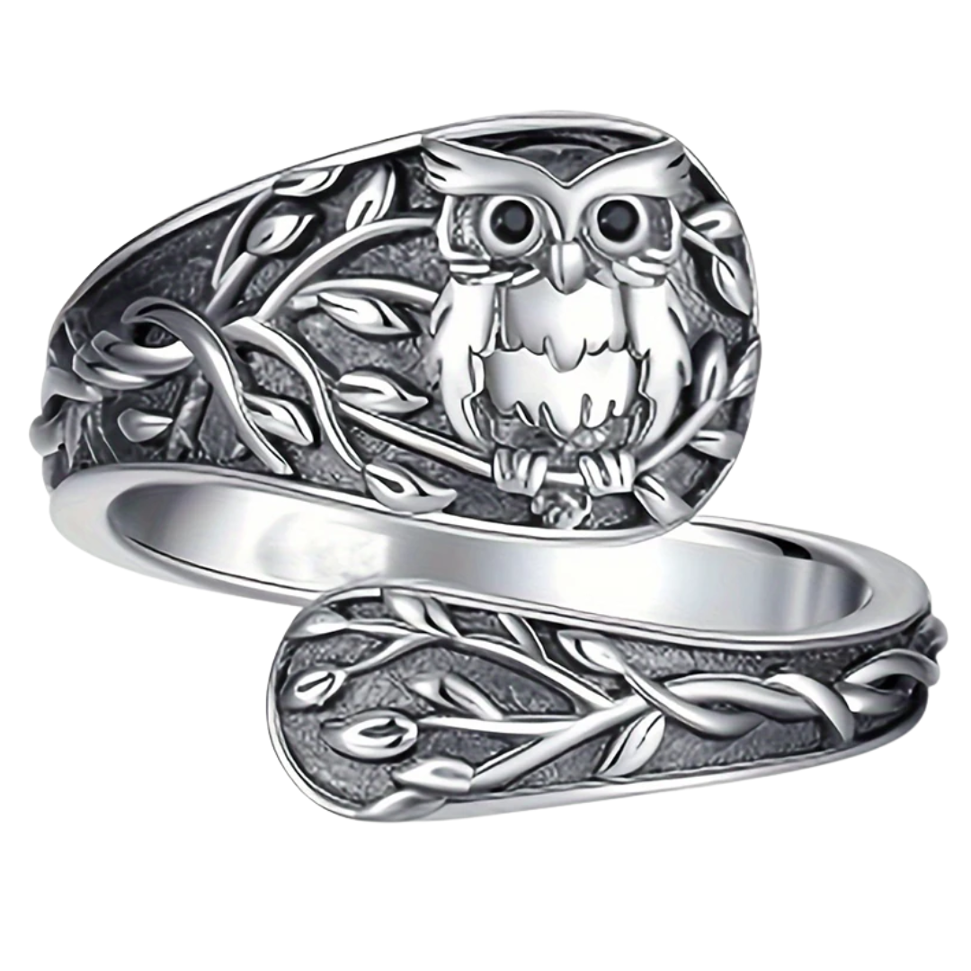 Unified Jewellery Antique-Style Owl Leaf Adjustable Statement Ring 11mm 1843
