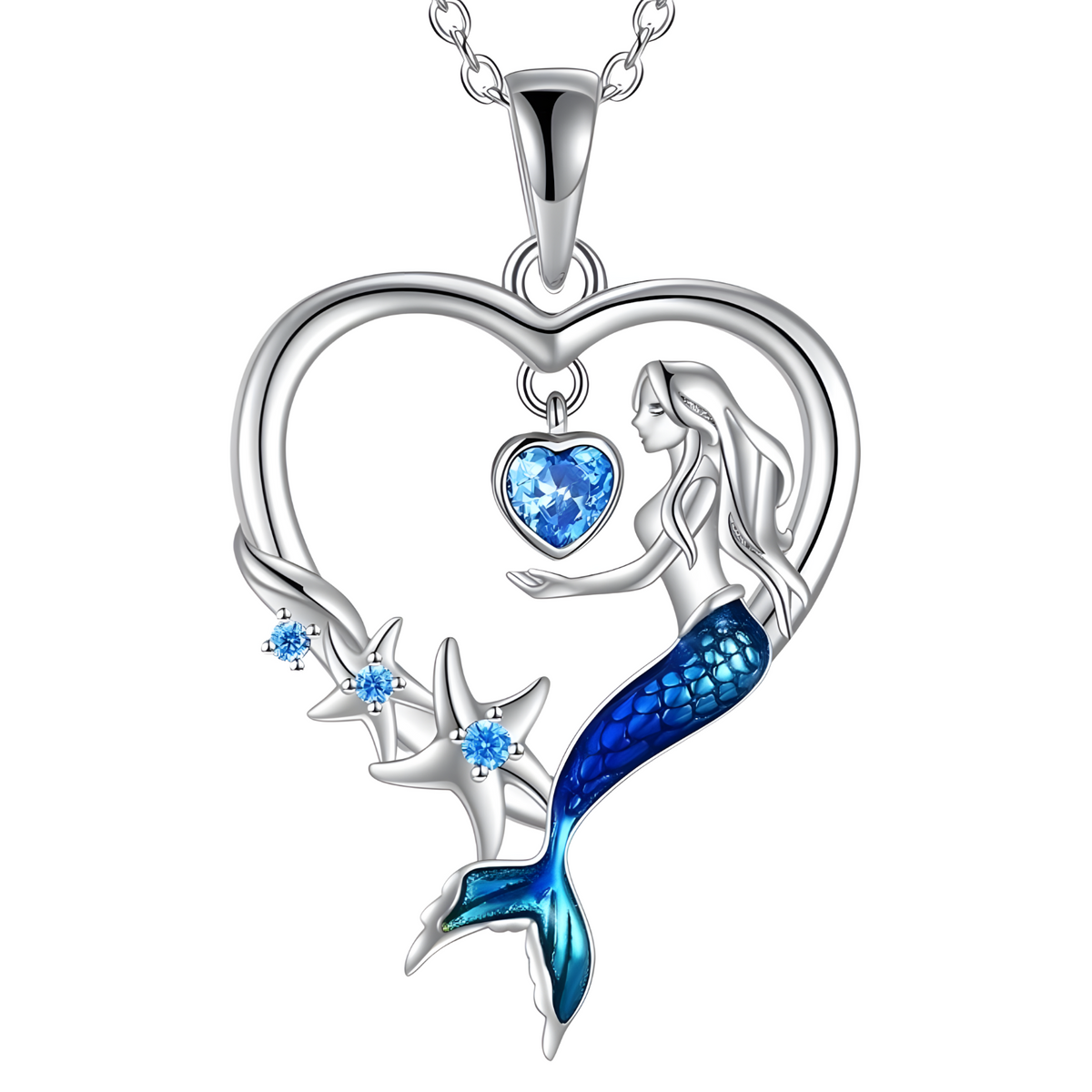 European New Mermaid Necklace Blue Crystal, Exquisite Starfish Pendant B167