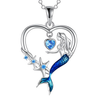 European New Mermaid Necklace Blue Crystal, Exquisite Starfish Pendant B167