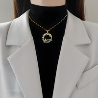 Women's Titanium Steel Dolphin Star Pendant Necklace MicroIntact Zircon 594