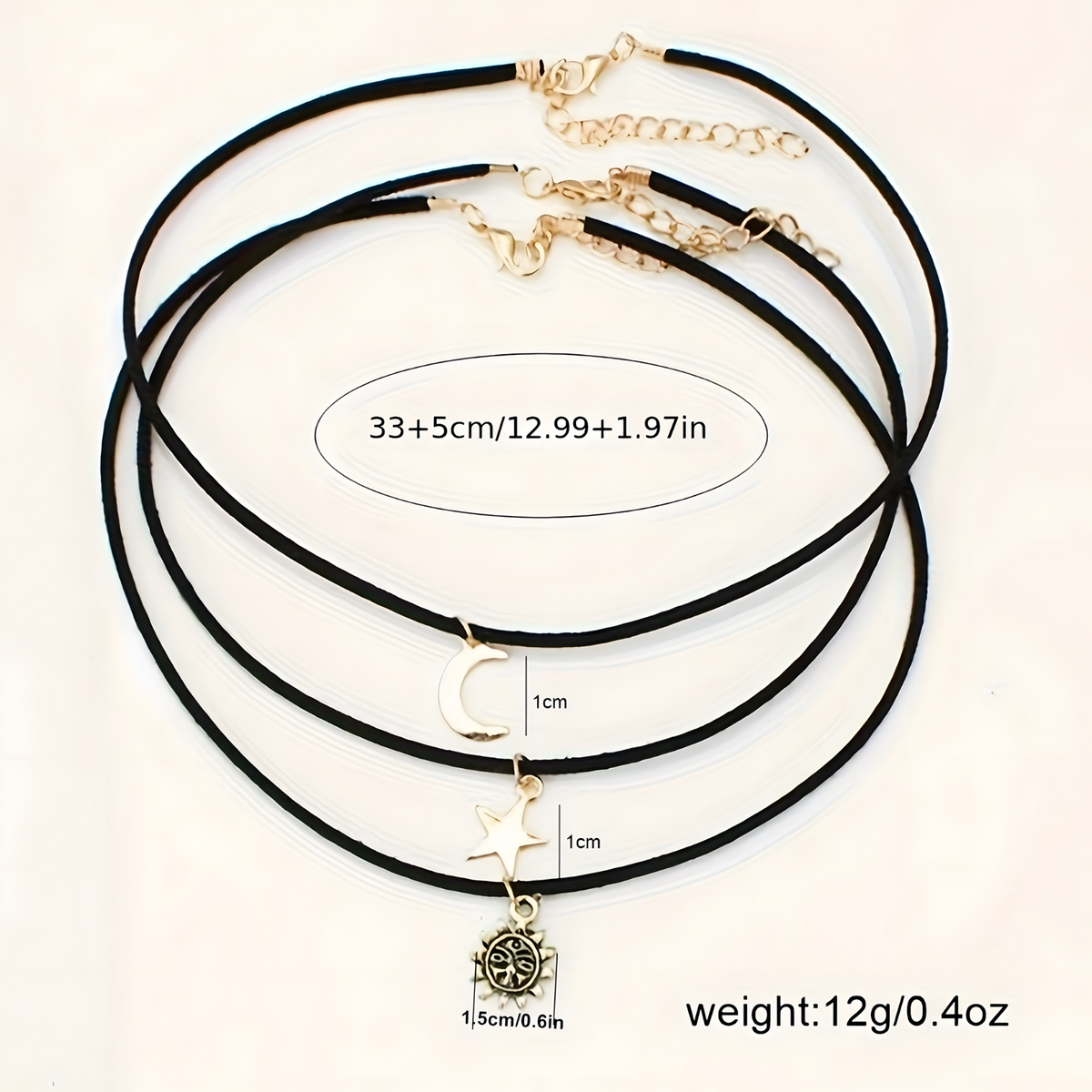 3-Piece Layered Velvet Choker Necklace Women – Moon Star Sun Pendant, Trendy 681