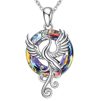 Dazzling Phoenix Bird Crystal Necklace - Silver Tone & Colorful Iridescent B81