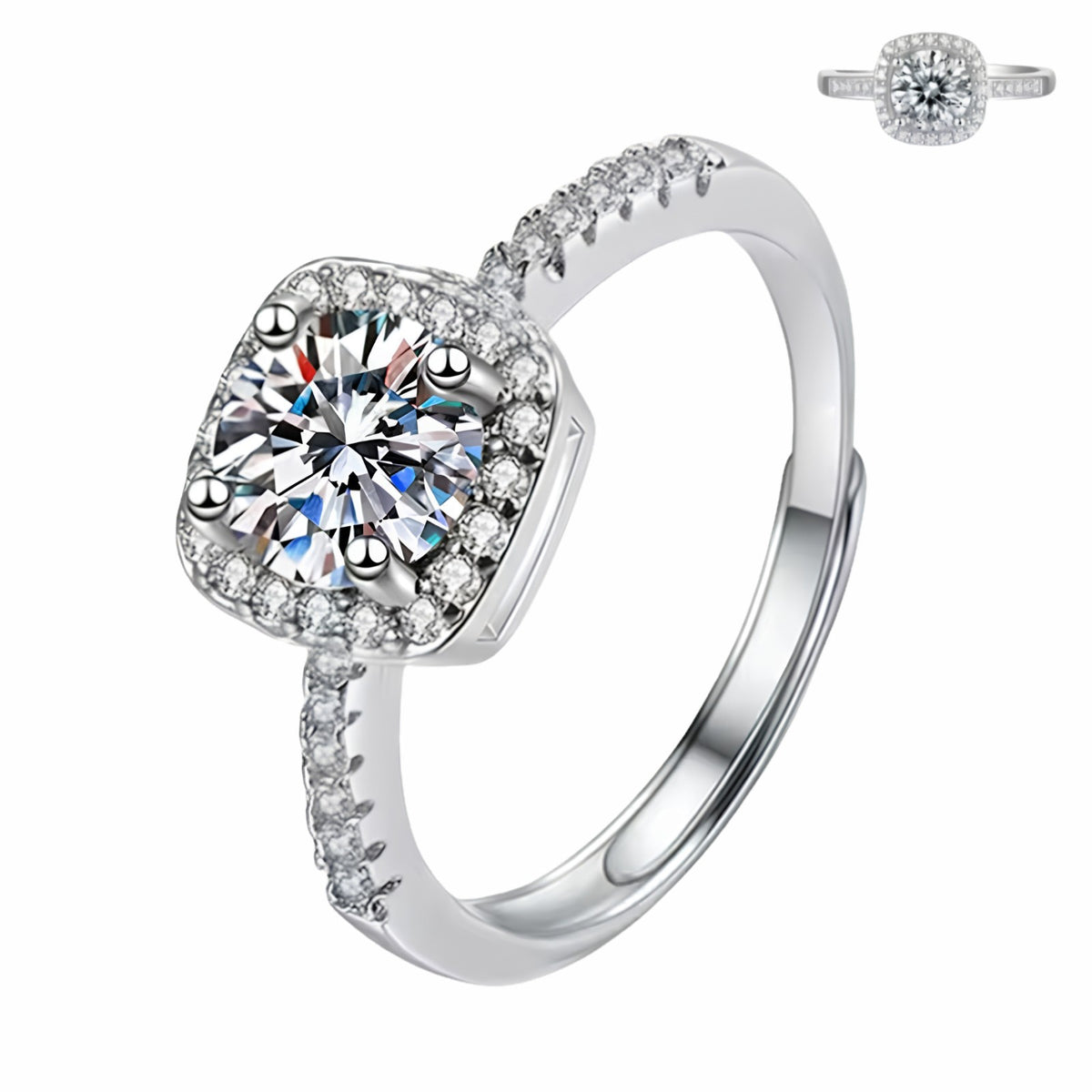 Women's Adjustable Cushion Halo Zircon Engagement Ring, Round Brilliant Cut 1610