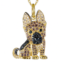 Gold Plated German Shepherd Pendant Necklace with Sparkling Cubic Zirconi B244