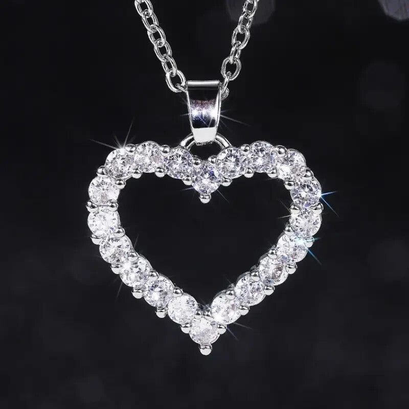 925 Silver Plated Birthstone Heart-Shaped Zircon Pendant Necklace 18