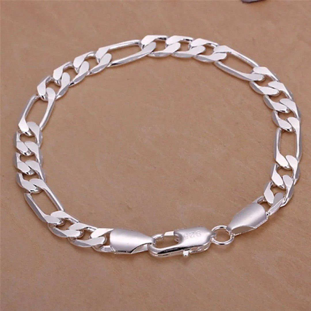 925 Sterling Silver Figaro Chain Bracelet, Classic Silver Link Bracelet 420